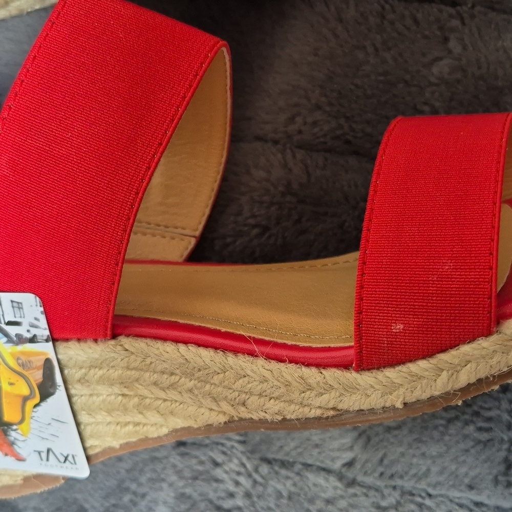 Lucy Red Wedge Size 38 Espadrilles with Jute Sole From Taxi, New With Tags - Picture 13 of 14